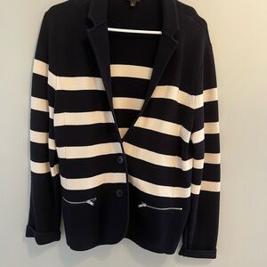 Talbots Black and Cream Striped Knit Blazer